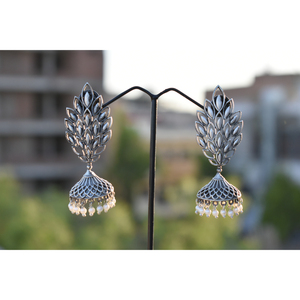 <b>silver</b> look alike brass latest fashion 2027 Trending handmade hoop stud <b>silver</b> ghungru <b>jhumka</b> earing for girls and women - Product Image 2