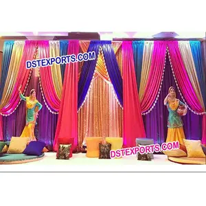 Punjabi Hochzeit Bühne Hintergrund Vorhänge Mehandi Bühne Hintergrund Vorhänge Neues Design Indische Hochzeit Hintergrund Vorhang