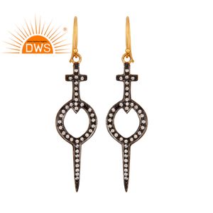 Pendientes colgantes de piedras preciosas de Zirconia cúbica blanca de la mejor calidad, pendientes de diseñador religioso con cruz de plata de ley 925 - Product Image 1