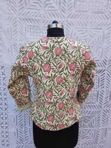 Haute qualité main bloc imprimé tissu coton matelassé veste avec couverture bouton et manches longues Nehru manteau hiver femmes vêtements - Product Image 5