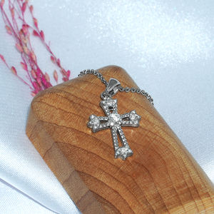 925 <b>Sterling</b> <b>Silver</b> Luxury Cross Pendant <b>Necklaces</b> with Zircon Stone Trendy Design for Wedding & Engagement Parties - Product Image 2