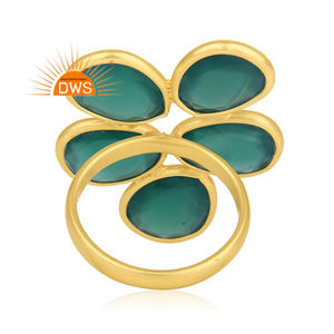 Bague en pierre d'onyx verte naturelle, plaqué or 18k, vente en gros, bijoux fait à la main - Product Image 3