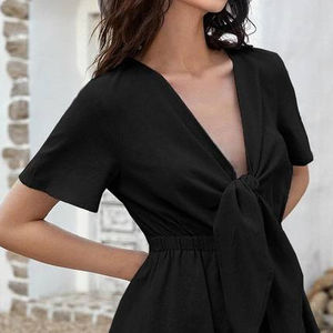 Vestido Elegante de Verano 100% Algodón para Mujer, Estilo Dulce con Mangas Cortas, Estampados Sexys para Fiesta, Color Negro, Estilo Club, Vestido de Una Pieza - Product Image 1