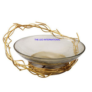 Cuenco decorativo con diseño de flores superiores de forma Irregular chapado en oro, soporte de Metal de aluminio, cuenco para servir frutas y nueces - Product Image 5