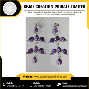 925 <b>Sterling</b> <b>Silver</b> Fine <b>Hoop</b> <b>Earrings</b> with Gemstone New Design for Gifts or Parties - Product Image 2