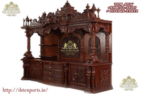 Temple hindou pour la maison en teck noir sculpté à la main, de qualité supérieure, avec design personnalisé