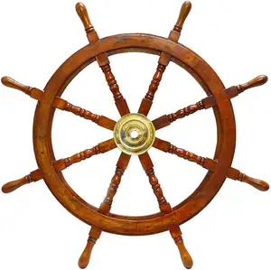 Roda de navio barco náutico design clássico, roda marrom, volante de madeira, decoração de parede, 36 polegadas