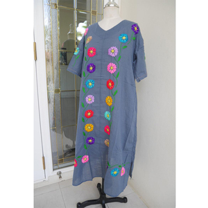 <b>Boho</b> Cotton Floral V-neck Eco-Friendly Maxi <b>Dress</b> Hand Embroidered Beach Wedding Lace <b>Summer</b> Resort Swim Cover Hippie Bridesmaid - Product Image 1