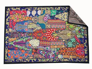 Patchwork indien fait de saris vintage pour décor mural hippie bohème, vente en gros - Product Image 3