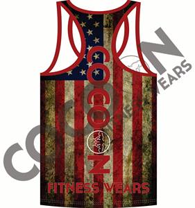 OEM sublimado al por mayor barato Fitness & Yoga desgaste hombres sublimación camiseta sin mangas desgastado bandera americana ilustraciones - Product Image 2