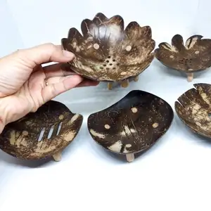 手工制作的椰子皂碟托盘支架批发椰子壳皂板可重复使用的盘子/环保竹皂菜装饰