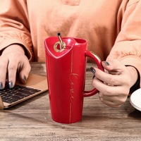 Tasse en céramique créative en forme de cœur, 16oz, personnalisable, tasse de luxe, grande tasse en céramique, tasse de voyage pour café, 480ML