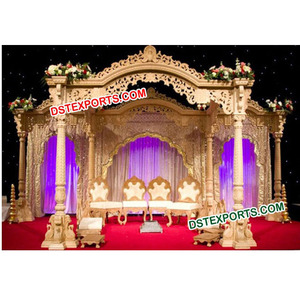 Mandap en bois Akshar, dernières créations, piliers de mariage en bois en forme de paon, mandap traditionnel en bois sculpté pour mariage, décoration d'événements aux États-Unis - Product Image 1