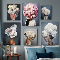 Toile abstraite avec plumes et fleurs pour femme, affiche imprimée d'art mural, peinture décorative, décoration de maison, salon