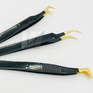 Pinzas japonesas sostenibles de acero inoxidable para extensión de pestañas, logotipo personalizado, puntas de volumen de oro negro, crestas de fácil agarre, Punta puntiaguda - Product Image 3