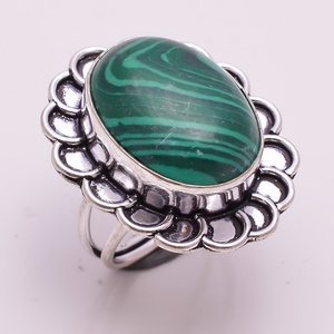 Bague en argent sterling 925 pour femme, bague ovale, pierre précieuse en malachite, bijoux, bagues de fiançailles - Product Image 1