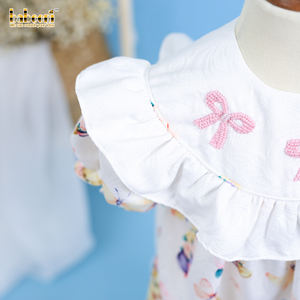 Style vintage nœud broderie à la main robe de princesse florale fille 100% coton biologique OEKO-TEX certifié DR3263 - Product Image 4