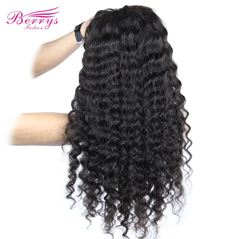 Wholesale 100% Brazilian Human Virgin Hair Wigs Non Lace Natural Black Hair Deep Curly Headband Wigs