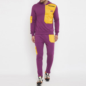 High Quality Men's Streetwear Custom Yellow Pockets Hoodie With Matching Track Pants Sweat Suit Set - Product Image 4