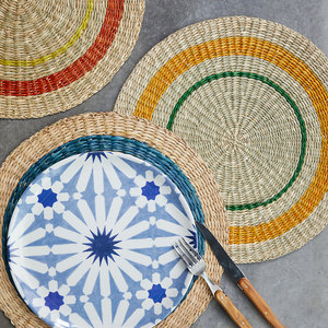 Retro Vintage Color Handmade <b>Round</b> Woven <b>Placemat</b> Seagrass Color-block Jute <b>Placemat</b> <b>Round</b> - Product Image 2