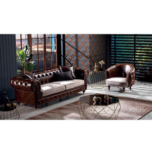 Venta al por mayor Chesterfield sofá tapizado seccional personalizado de lujo Hotel sala de estar conjunto de muebles de cuero de alta calidad 3 2 1 OEM - Product Image 3