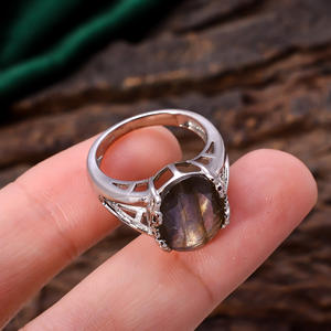 Anillo de Fuego Azul con forma ovalada facetada de plata de ley 92,5, piedra preciosa labradorita Natural de 4,4 gramos, último anillo de diseño religioso Simple - Product Image 2