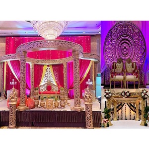 Mandap Dorado Decorativo para Bodas Indias, Impresionante Mandap Dorado Decorativo para Bodas, Mandap/Escenario Redondo Dorado de Fibra de Vidrio para Bodas en EE. UU. - Product Image 1