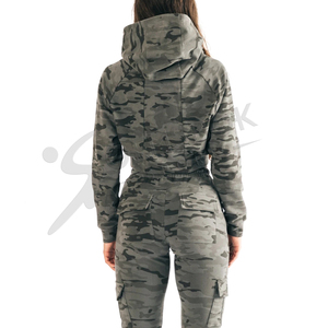 2022 New Arrival Women's Crop Pullover <b>Hoodie</b> High Quality Casual Fitness Gym Workout Top Custom Camo Design Lace Short - Product Image 3