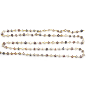 Mystic Coated Moonstone Faceted Rondelle Rosary Chain 6–7mm Brass 18K Gold Plated <b>Wire</b> Wrapped Gemstone Chain Sold by Foot - Product Image 5