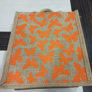 Bolso de mano informal, bonitas bolsas de yute, Asa de cordón acolchada, cierre de cremallera estampado a la moda, cadena de dos correas fabricada en Bengala Occidental, India - Product Image 4