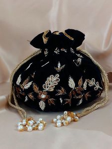 Chic Zari Travail Soie Potli Pour Femmes Sacs De Mariage De Mariée Soirée Potli Sac Pour Femmes De Luxe Designer Accessoire Pour Les Mariages - Product Image 2