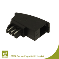 Connecteur allemand RJ11 6P2C en ABS noir, certifié RoHS, modèle de conversion de données GM02 pour équipement de télécommunication