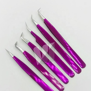 Pinzas de extensión de pestañas de acero inoxidable sostenibles japonesas profesionales logotipo personalizado punta puntiaguda Color púrpura metálico para - Product Image 6