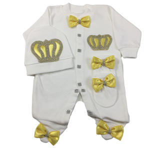 Vente en gros de 3 pièces de barboteuse jaune pour bébés, tissu à bulles de coton en bambou à manches longues personnalisé pour nouveau-nés, garçons au printemps - Product Image 2