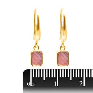Rodocrosita-pendientes de plata de ley con forma rectangular, Pendientes chapados en oro, 26 a 27 MM - Product Image 3