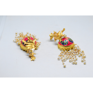 Aretes Largos Jhumka de Latón con Acabado Mate Dorado Meenakari Tradicional 2025, Diseño de Pavo Real, para Niñas y Mujeres - Product Image 3