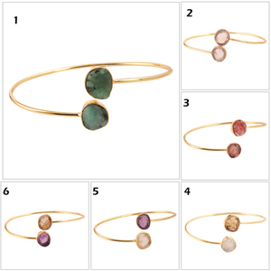 Unisex <b>Adjustable</b> Brass Gold Plated Strawberry Quartz <b>Bracelet</b> Natural Raw Look Wholesale Supply Fashion Bangle Factory Price - Product Image 2