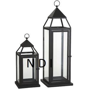 Ensemble de 2 lanternes en métal pour bougies, gravées à la main, finition brillante, pour la décoration de la maison, de l'hôtel, du balcon, lanterne à bougies suspendue - Product Image 1