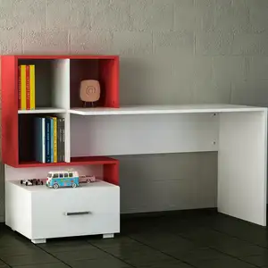 Bloom Modern Design Hot SaleWooden Office Desk Computer Desk Study Desk White Red with Shelf Storage