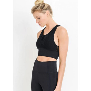 สปอร์ตบราแบบไร้ตะเข็บสีดำ AWAKEN ตัดด้วยเลเซอร์ ผลิตตามสั่ง ขายส่งแบบกำหนดเองได้ - Product Image 1