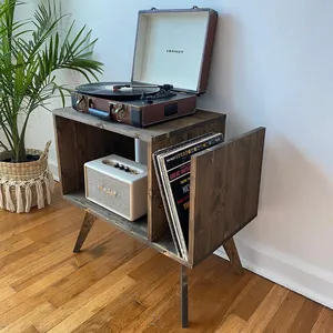 Meuble de lecteur d'enregistrement en bois vinyle, armoire moderne Mid year, rangement pour enregistrement
