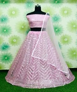 Conjunto de Lahenga Choli, Blusa y Dupatta de Diseño Moderno con Bordado de Seda y Pedrería, Lavable, para Bodas y Fiestas de Mujeres Indias - Product Image 6