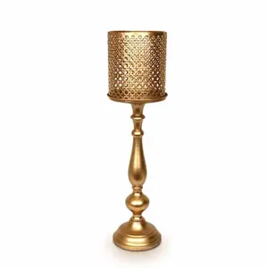 Uniqui Gold Pillar Candle Holder With Gold Votive on Hot Sale