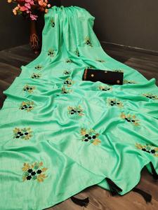 Mousseline de soie Pedding Tissage Travail Saree avec Chemisier Pièce Partie Porter Sari Pas Cher Bas Prix En Gros Fabrication Surat Alphanumero - Product Image 4