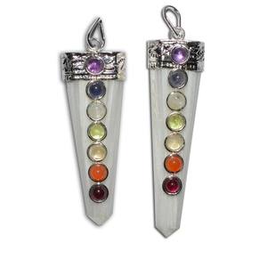 Pendentif en agate chakra en forme de crayon plat, bijou en pierre précieuse, Feng Shui, sculpté et gravé, pour la guérison - Product Image 1