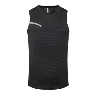 Débardeur sans manches noir pour homme, col rond, motif à pois, séchage rapide, vêtements de sport, polyester tricoté - Product Image 1