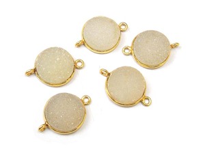 Blanco Druzy forma redonda doble fianza bucle Vertical chapado en oro fabricación de joyas conector de bisel de piedras preciosas - Product Image 1