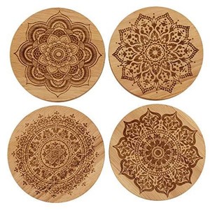 Sous-verres en bois traditionnels écologiques découpés au laser, nouvelle arrivée, personnalisables, très demandés, en bois de manguier, lot de 4 - Product Image 4