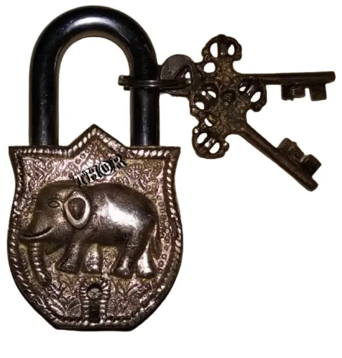 Elephant Engraved Alum Round Shaped Door Padlock Security Locks with 2 Keys Working Functional School/Office Lock