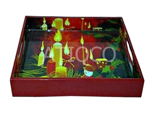 Bandeja de Servir Multifuncional Contemporánea de Madera MDF ATIQCO, Cuadrada, Pintada con Diseño de Elefante, Lacada - Product Image 3